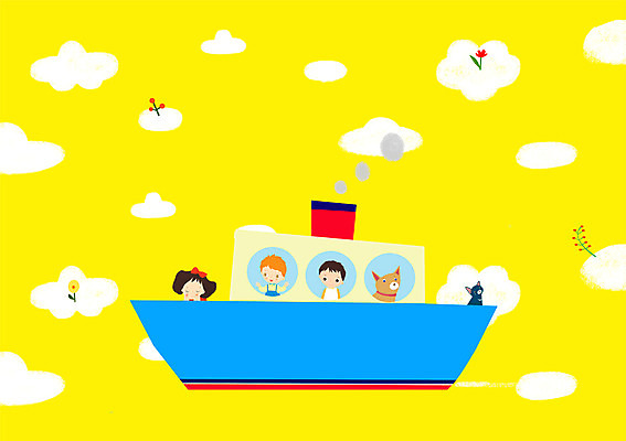 PSD 구름 여자 남자 행복 어린이 일러스트 항해 사람 세명 반려동물 세계 고양이 선박 어린이만 국내일러스트 자연요소 동물 감정 수상교통 배_교통 포유류 파일형식