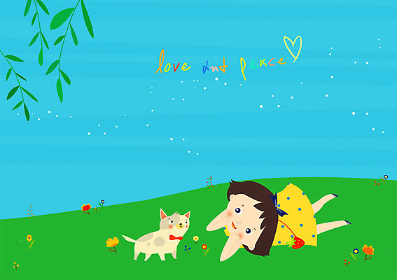 주간 PSD 한마리 여자 행복 어린이 일러스트 한명 사람 잔디 야외 반려동물 세계 고양이 여자만 여자한명만 어린이만 소녀만 소녀한명만 국내일러스트 자연요소 식물 동물 1 감정 포유류 파일형식