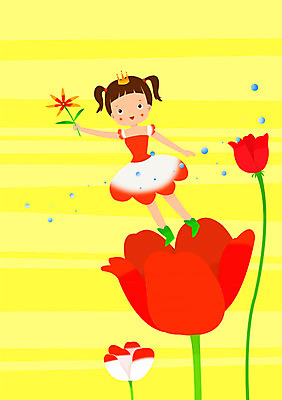 PSD 식물 여자 꽃 행복 어린이 일러스트 왕관 요정 한명 사람 세계 여자만 여자한명만 어린이만 소녀만 소녀한명만 국내일러스트 1 감정 파일형식