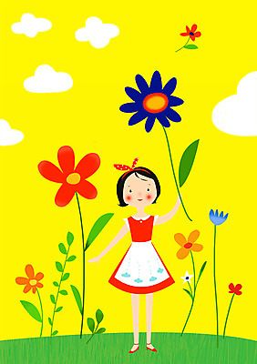 주간 전신 PSD 식물 구름 여자 꽃 행복 어린이 일러스트 한명 서기 사람 야외 세계 여자만 여자한명만 어린이만 소녀만 소녀한명만 국내일러스트 자연요소 1 감정 모션 파일형식