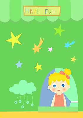 PSD 구름 여자 행복 별 어린이 일러스트 창문 주택 한명 사람 세계 여자만 여자한명만 어린이만 소녀만 소녀한명만 국내일러스트 자연요소 1 감정 건물 파일형식