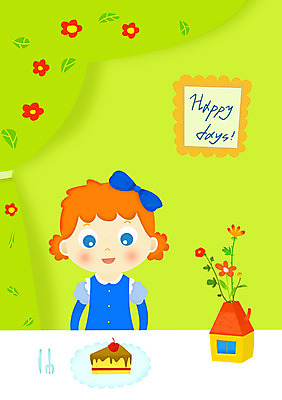 PSD 식물 여자 꽃 행복 화분 어린이 액자 일러스트 주택 실내 한명 사람 케이크 여자만 여자한명만 어린이만 소녀만 소녀한명만 국내일러스트 1 감정 디저트 내부 건물 파일형식