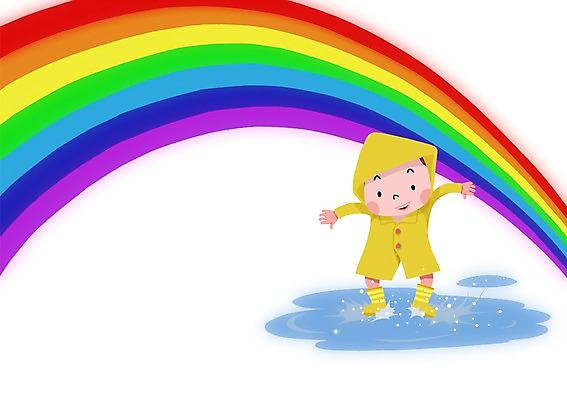 PSD 남자 어린이 무지개 일러스트 장화 한명 사람 비 우비 빗물 남자만 남자한명만 어린이만 소년만 소년한명만 국내일러스트 자연요소 1 옷 신발 날씨 비_날씨 파일형식