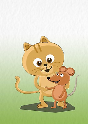 PSD 동물 두마리 일러스트 악수 사람없음 친구 고양이 쥐 공생 공존 국내일러스트 2 포유류 관계 손짓 반려동물 설치류 파일형식