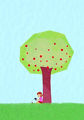 주간 PSD 나무 식물 여자 어린이 과일 일러스트 한명 사람 잔디 야외 책 독서 사과 사과나무 여자만 여자한명만 어린이만 소녀만 소녀한명만 국내일러스트 자연요소 1 파일형식