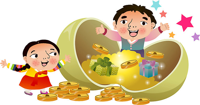 한국문화 한국전통 여자 남자 어린이 일러스트 전통캐릭터 새해 선물 사람 두명 동전 전통의상 한복 박 새해선물 어린이만 일러캐릭터 AI파일 캐릭터 동양문화 전통 돈 한국 파일형식 벡터 명절선물