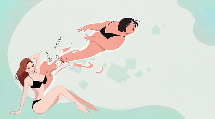 PSD 여자 일러스트 성공 프레임 가위 주사기 사람 성인 두명 뷰티 약 비교 변화 성형수술 속옷 비만 날씬함 미녀 만족 여자만 성인여자만 성인만 국내일러스트 옷 감정 컨셉 의학 의료기기 문구용품 수술 몸매 미인 파일형식