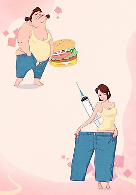 PSD 여자 일러스트 성공 프레임 패스트푸드 주사기 사람 성인 두명 뷰티 햄버거 청바지 비교 변화 성형수술 비만 날씬함 만족 여자만 성인여자만 성인만 국내일러스트 감정 컨셉 바지 의료기기 수술 인스턴트 몸매 파일형식