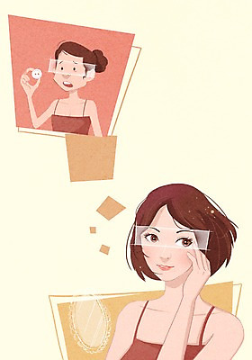 PSD 여자 일러스트 성공 단추 사람 성인 두명 뷰티 비교 변화 성형수술 만족 안구 여자만 성인여자만 성인만 국내일러스트 감정 컨셉 신체부위 수술 파일형식