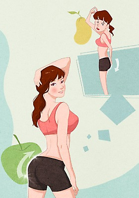 PSD 여자 과일 일러스트 성공 사람 성인 두명 뷰티 비교 변화 성형수술 사과 엉덩이 만족 모과 여자만 성인여자만 성인만 국내일러스트 감정 컨셉 신체부위 수술 파일형식