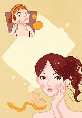 PSD 여자 얼굴 과일 일러스트 성공 귤 프레임 사람 두명 뷰티 껍질 비교 변화 성형수술 피부 만족 피부관리 여자만 국내일러스트 감정 컨셉 신체부위 수술 파일형식