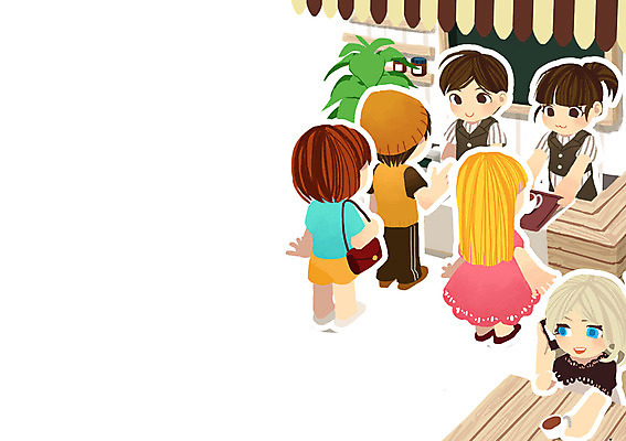 PSD 라이프스타일 여자 남자 여유 커피 음료 백그라운드 일러스트 실내 사람 여러명 성인 카페 종업원 계산대 주문 성인만 국내일러스트 직업 감정 다수 내부 생활 상점 파일형식