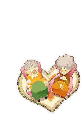 PSD 라이프스타일 여자 노년 남자 여유 커피 음료 백그라운드 의자 일러스트 휴식 사람 앉기 두명 노부부 하트 노인만 성인만 국내일러스트 모양 부부 감정 가구 컨셉 모션 성인 생활 파일형식