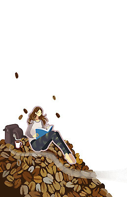 전신 PSD 라이프스타일 여자 여유 커피 백그라운드 일러스트 휴식 한명 사람 앉기 성인 책 독서 원두 커피메이커 여자만 여자한명만 성인여자만 성인만 국내일러스트 1 감정 음료 컨셉 모션 생활 커피용품 파일형식