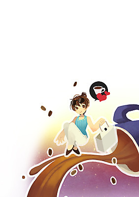 PSD 라이프스타일 여자 여유 커피 음료 백그라운드 일러스트 휴식 한명 사람 성인 쇼핑백 원두 여자만 여자한명만 성인여자만 성인만 국내일러스트 1 감정 컨셉 가방 생활 파일형식