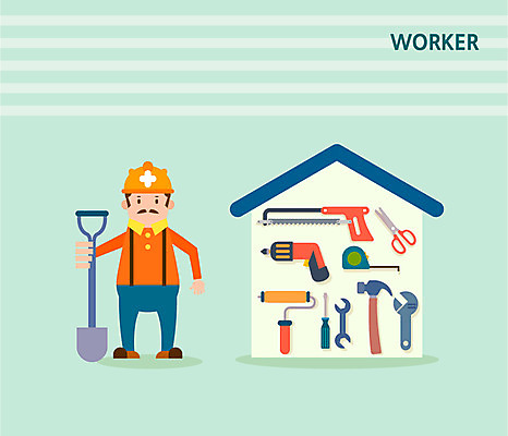 남자 컬러 일러스트 노동자 주택 가위 줄자 공사 한명 사람 연두색 컬러풀 공구 스패너 드라이버 플랫 망치 안전모 삽 톱 페인트롤러 남자만 남자한명만 국내일러스트 AI파일 직업 1 문구용품 건설업 자 건물 초록색 도구 헬멧 안전장비 파일형식 벡터