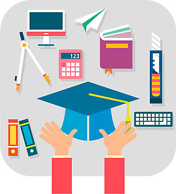 손 교육 컬러 일러스트 학사모 한명 사람 신체부위 책 컴퓨터 컬러풀 계산기 키보드 플랫 종이비행기 파일 컴파스 국내일러스트 AI파일 모자_잡화 1 졸업 문구용품 전자제품 장비 종이접기 파일형식 벡터