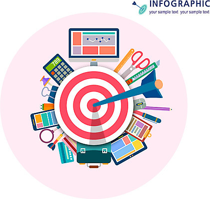 컬러 서류가방 일러스트 비즈니스 통계 돋보기 화살 가위 자 사람없음 스마트폰 컴퓨터 컬러풀 태블릿 펜 자료 인포그래픽 계산기 마우스 과녁판 다트 서류판 국내일러스트 AI파일 가방 문구용품 전자제품 핸드폰 스마트기기 필기구 컴퓨터용품 사무용품 장비 게임 파일형식 벡터