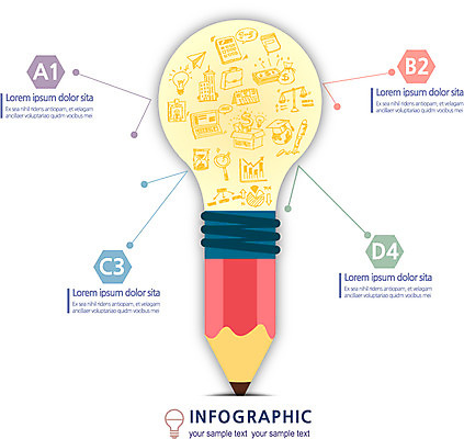 교육 컬러 일러스트 전구 통계 아이디어 사람없음 컬러풀 연필 자료 인포그래픽 서류판 국내일러스트 AI파일 컨셉 학용품 필기구 사무용품 파일형식 벡터