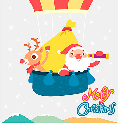 문자 한마리 영어 기념일 크리스마스 일러스트 크리스마스카드 한명 사람 산타클로스 망원경 루돌프 열기구 보따리 국내일러스트 AI파일 1 항공교통 사슴 카드_감사 이벤트 파일형식 벡터