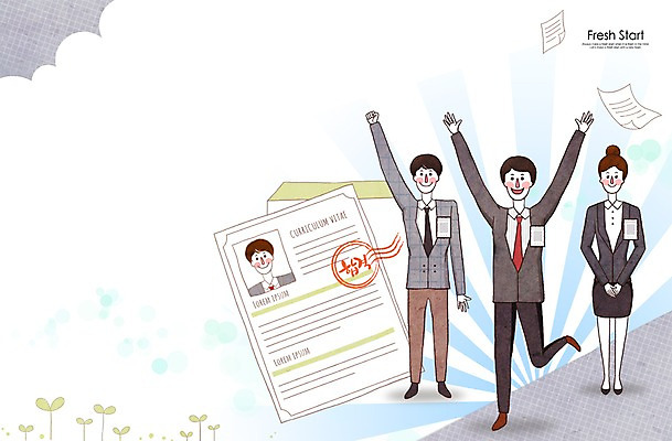PSD 여자 남자 일러스트 새출발 새로움 사람 정장 성인 세명 합격 신입사원 면접 이력서 성인만 국내일러스트 옷 컨셉 비즈니스 출발 파일형식