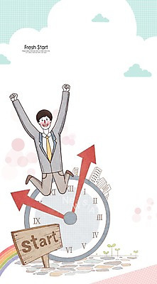 PSD 남자 시계 일러스트 새출발 새로움 한명 사람 정장 성인 점프 만세 시곗바늘 시작 남자만 남자한명만 성인남자만 성인만 국내일러스트 1 옷 컨셉 모션 출발 파일형식
