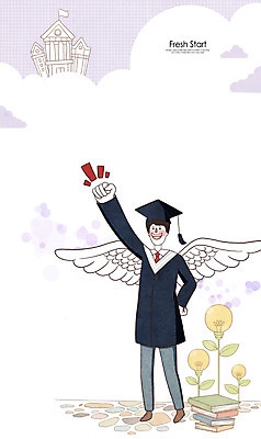 PSD 남자 날개 일러스트 학사모 전구 졸업 학교 새출발 새로움 한명 사람 성인 책 새싹 만세 가운 졸업가운 남자만 남자한명만 성인남자만 성인만 국내일러스트 식물 모자_잡화 1 옷 교육 컨셉 모션 출발 파일형식