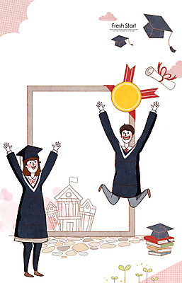 PSD 여자 남자 일러스트 학사모 졸업 학교 새출발 새로움 사람 성인 두명 책 가운 졸업가운 졸업장 성인만 국내일러스트 모자_잡화 옷 교육 컨셉 출발 파일형식