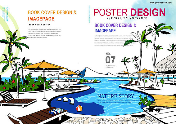 PSD 템플릿 편집 표지디자인 북디자인 계절 표지 리플렛 백그라운드 북커버 수영장 팜플렛 사람없음 여름 야자수 파라솔 잡지 비치볼 선베드 표지샘플 이미지템플릿 나무 의자 공 바캉스용품 간행물 파일형식