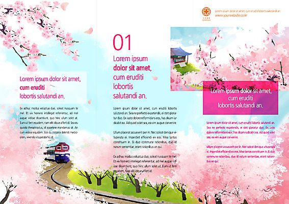 PSD 나무 템플릿 편집 표지디자인 북디자인 계절 리플렛 여행 백그라운드 북커버 3단접지 하늘 팜플렛 사람없음 봄 기찻길 기차 벚꽃 잡지 표지샘플 이미지템플릿 식물 꽃 육상교통 대중교통 간행물 파일형식