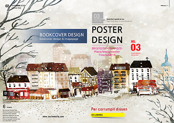 PSD 나무 템플릿 편집 표지디자인 북디자인 계절 표지 리플렛 백그라운드 겨울 북커버 팜플렛 사람없음 건물 마을 잡지 표지샘플 이미지템플릿 식물 건축물 간행물 파일형식