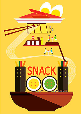 라이프스타일 컬러 일러스트 사람 여러명 컬러풀 노란색 도시 라면 분식 김밥 분식집 쫄면 테마 국내일러스트 AI파일 음식 다수 생활 식당 면류 파일형식 벡터