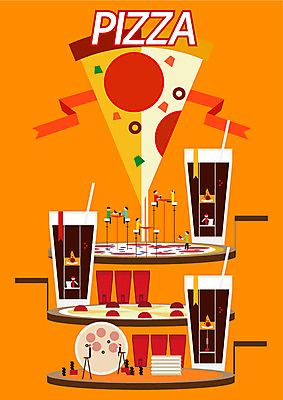 라이프스타일 음식 컬러 일러스트 피자 사람 여러명 컬러풀 패밀리레스토랑 주황색 도시 콜라 테마 국내일러스트 AI파일 다수 패스트푸드 서양음식 생활 레스토랑 탄산음료 파일형식 벡터