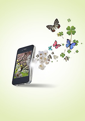 PSD 나무 식물 동물 편집 편집이미지 계절 꽃 나비 곤충 자연 사람없음 스마트폰 핸드폰 봄 벚꽃 네잎클로버 클로버 이미지편집 전자제품 스마트기기 생태계 파일형식