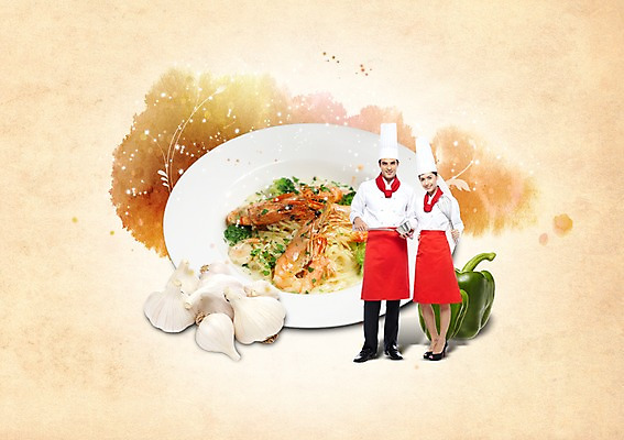 전신 PSD 외국인 편집 편집이미지 모자 접시 여자 남자 음식 채소 주방용품 피망 새우 마늘 스파게티 요리사모자 서기 웃음 들기 사람 성인 두명 요식업 요리사 앞치마 면류 면 국자 성인만 이미지편집 직업 모자_잡화 식기 잡화 산업 생활용품 모션 파스타 표정 갑각류 인종 파일형식