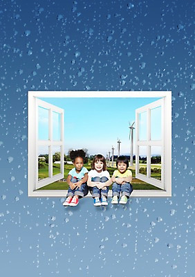 전신 PSD 서양인 외국인 백인 편집 편집이미지 여자 어린이교육 교육 남자 어린이 캠페인 흑인 창문 사람 앉기 동양인 소녀 소년 세명 자연보호 그린캠페인 에너지 물방울 오픈 그린에너지 풍력에너지 어린이만 이미지편집 모션 자연 인종 보호 파일형식