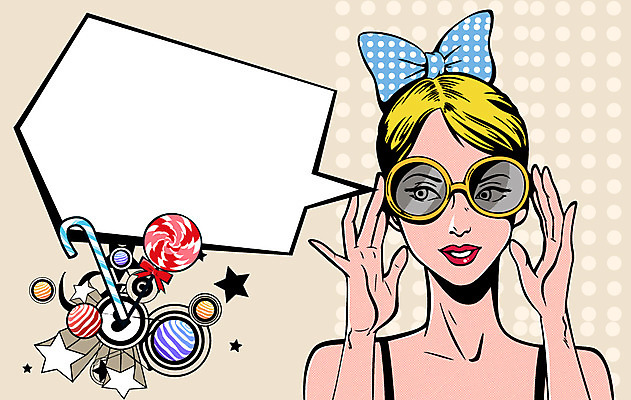 서양인 외국인 여자 기념일 행복 별 리본 백그라운드 말풍선 일러스트 화이트데이 지팡이 프레임 사탕 한명 사람 이벤트 성인 선글라스 축하 팝아트 여자만 여자한명만 성인여자만 성인만 국내일러스트 AI파일 자연요소 1 감정 안경 컨셉 데이이벤트 디저트 인종 그림 파일형식 벡터