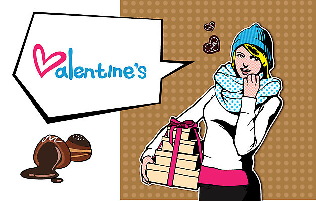 서양인 외국인 모자 여자 기념일 행복 리본 백그라운드 말풍선 일러스트 발렌타인데이 선물 한명 사람 이벤트 성인 선물상자 초콜릿 목도리 축하 팝아트 여자만 여자한명만 성인여자만 성인만 국내일러스트 AI파일 1 잡화 감정 컨셉 데이이벤트 디저트 인종 상자 그림 파일형식 벡터