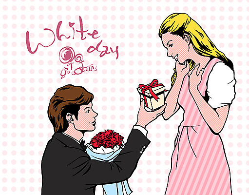 서양인 외국인 식물 커플 여자 기념일 남자 꽃 행복 꽃다발 백그라운드 프로포즈 일러스트 화이트데이 선물 사람 이벤트 성인 두명 축하 팝아트 성인만 국내일러스트 AI파일 감정 컨셉 관계 데이이벤트 인종 그림 파일형식 벡터