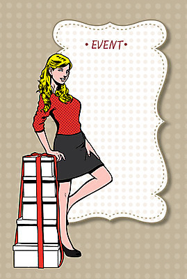 전신 서양인 외국인 여자 기념일 행복 리본 백그라운드 일러스트 프레임 선물 한명 서기 사람 이벤트 성인 선물상자 축하 팝아트 여자만 여자한명만 성인여자만 성인만 국내일러스트 AI파일 1 감정 컨셉 모션 인종 상자 그림 파일형식 벡터