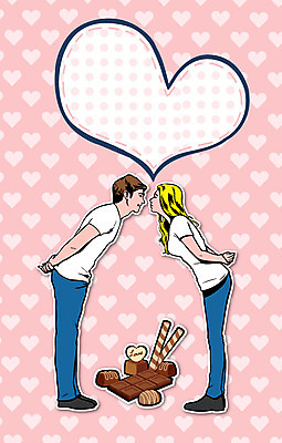 전신 서양인 외국인 커플 여자 기념일 남자 행복 백그라운드 말풍선 일러스트 프레임 발렌타인데이 사람 이벤트 성인 두명 마주보기 초콜릿 하트 축하 팝아트 성인만 국내일러스트 AI파일 모양 감정 컨셉 관계 모션 데이이벤트 디저트 인종 그림 파일형식 벡터