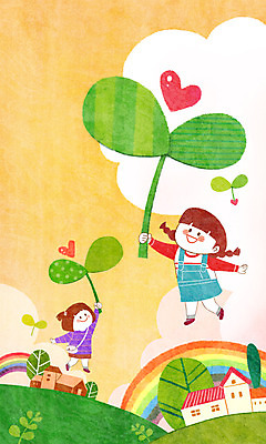 주간 PSD 나무 식물 구름 여자 행복 어린이 일러스트 상상 하늘 주택 상상일러스트 사람 야외 두명 새싹 비행 즐거움 어린이상상 설레임 여자만 어린이만 소녀만 동심 국내일러스트 자연요소 감정 건물 파일형식