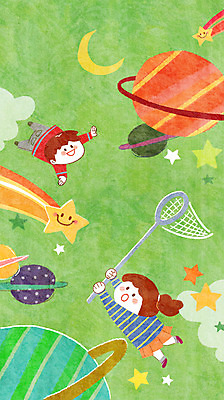 PSD 구름 여자 남자 행복 별 어린이 일러스트 상상 상상일러스트 사람 두명 우주 행성 달 유성 즐거움 어린이상상 채집망 설레임 어린이만 동심 국내일러스트 자연요소 감정 파일형식