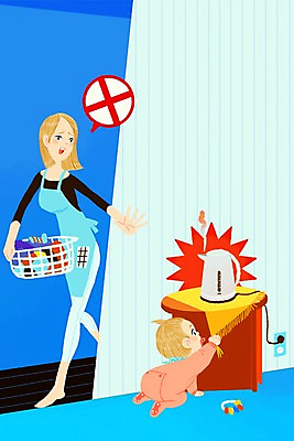 PSD 여자 교육 일러스트 엄마 실내 안전 성인 두명 금지 아기 위험 불안 예방 포트 여자만 국내일러스트 감정 컨셉 가족 사람 내부 파일형식