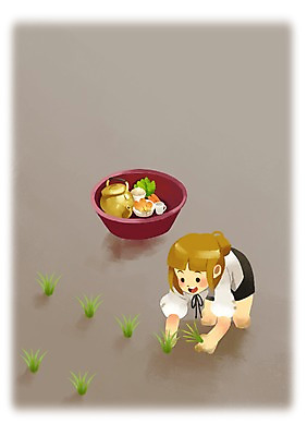 PSD 식물 여자 일러스트 주전자 논 한명 사람 성인 야외 바구니 귀농 모내기 새참 여자만 여자한명만 성인여자만 성인만 국내일러스트 1 농업 주방용품 파일형식