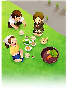 PSD 식물 여자 남자 채소 일러스트 비즈니스 논 사람 잔디 초원 성인 야외 세명 비즈니스맨 비즈니스우먼 귀농 새참 성인만 국내일러스트 농업 직장인 파일형식