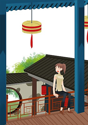 주간 PSD 여자 고건축 일러스트 하늘 중국문화 한명 사람 성인 야외 중국 등불 즐거움 전통체험 중국전통 중국여행 여관 여자만 여자한명만 성인여자만 성인만 국내일러스트 자연요소 1 동양문화 전통 건축물 감정 아시아 외국문화 해외여행 숙소 조명 체험 파일형식