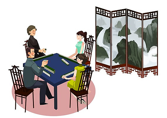 PSD 여자 남자 의자 일러스트 탁자 중국문화 사람 여러명 성인 전통놀이 중국 게임 전통의상 즐거움 전통체험 중국전통 중국여행 마작 성인만 국내일러스트 동양문화 전통 감정 아시아 외국문화 해외여행 가구 다수 놀이 체험 파일형식