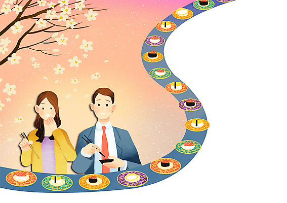 PSD 나무 라이프스타일 커플 여자 남자 일러스트 사람 성인 두명 라이프 초밥 벚꽃 회전초밥 성인만 국내일러스트 식물 꽃 관계 생활 일본음식 파일형식