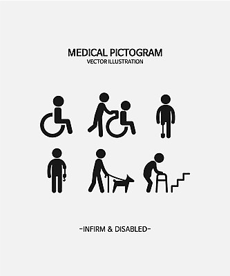 아이콘 의학 지팡이 사람모양 사람없음 세트 픽토그램 계단 장애인 휠체어 노약자 시각장애인 안내견 의수 의족 2D아이콘 AI파일 모양 개 장애 파일형식 벡터